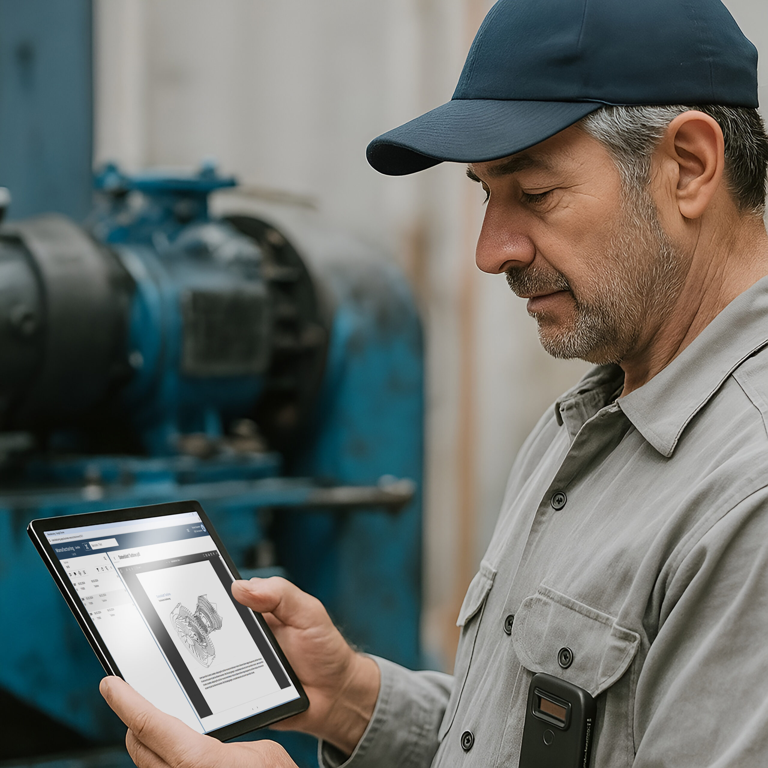 Mann betrachtet SAP Business One Cloud in mittelständischen Unternehmen auf Tablet