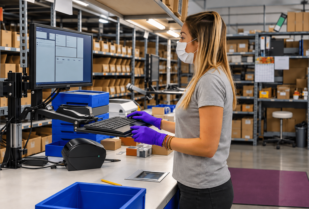 Bild von Mitarbeiterin am Fulfillment Terminal von SAP Business One und conesprit